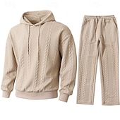 cheap Basic Tracksuits-Men's Hoodie Tracksuit Hoodie &amp; Pants Outfit Set Hoodies Set Hoodie Outdoor Daily Sports Jacquard Drawstring Pocket Plain Black Orange Khaki Polyester Activewear Fashion Streetwear Spring