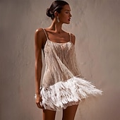 abordables Vestidos de Práctica-Conjunto de Mujer de Danza del Vientre de Samba con Borlas y Lentejuelas Traje de Actuación para Fiestas Temáticas