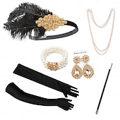 baratos Acessórios e mais-Conjunto Loucos anos 20 Anos 20 Retro Vintage Faixa De Cabelo Estilo Melindrosa Decoração de Cabelo Conjunto de acessórios O Grande Gatsby Menina melindrosa Pena Fantasia Mulheres Natal Carnaval