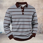 voordelige Rugbypolo voor heren-Voor heren Horizontale stroken Wafel Poloshirts Rugbypolo Lange mouw Poloshirt Overhemden met kraag Casual Sport Alledaagse kleding Knop Lente Herfst Winter blauw Zwart Bruin