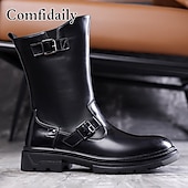 abordables Bottes de combat-Bottes militaires noires pour hommes en similicuir avec boucles – élégantes et pratiques, adaptées aux aventures en plein air et aux activités décontractées