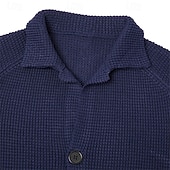 billiga cardigan tröja för män-Herr Tröja Klänning tröja Cardigan Tröja Våffelstruktur Sticka Vanliga toppar Stickat Button-Down Hög krage Klassisk Ledigt Kläder Raglanärm Höst vinter Vår Blå Röd Brun XS S M