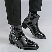 billiga Klädskor-Herrstövlar i vinröda lack i konstläder med tre spännen och krokodilstruktur – trendiga skor för kvällskläder, fester och speciella tillfällen