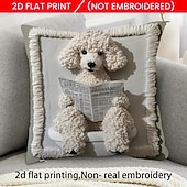  Capa de almofada com estampa plana 2D de cachorro lendo, macia e de pelúcia curta, com bordado falso, para sofá, quarto, sala de estar e decoração de casa. Não inclui enchimento.
