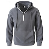 お買い得  メンズベーシックパーカー-男性用 パーカー クォータージッパーパーカー フリースパーカー ブルー ブラック パープル ライトグレー ダックグレー フード付き 平織り ジッパー ポケット スポーツ 日常 祝日 ポリエステル ストリートファッション ベーシック カジュアル 秋 冬 衣類 パーカー トレーナー