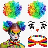 baratos Karnevalsparykker-Carnival Wig 2026 Red Black Blue Curly Afro Short Synthetic Festival Wig Mardi Gras Parade Cosplay Costume Hair for Women