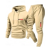 Недорогие спортивные костюмы-Муж. Спортивный костюм из двух частей Спортивные штаны Толстовка с капюшоном с карманом Однотонный Наборы одежды Наступила зима Темно-серый Темно-синий Тренажерный зал Пешеходный туризм Разрабатывать