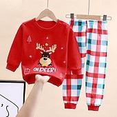 billiga Pyjamas-Småbarn Pojkar 2 delar Pyjamasset Långärmad Z17 Z29 Z13 Ensfärgat Djur Vår Höst Förtjusande Hem 7-13 år