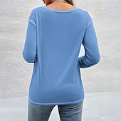cheap Plain tee-Women's Blouse Buttons Plain Tropical Stylish Casual Long Sleeve Crew Neck Regular Tops Daily Holiday Going out Navy Blue Light Grey Light Blue Fall Winter