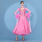 economico Abbigliamento da Competizione-Balli da Sala Vestito Pieghe Giunzione Cristalli / Strass Per donna Performance Allenamento Manica Lunga Alto Spandex Chiffon Rete