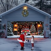 זול כיסויי דלתות מוסך חג המולד-כיסוי לדלת מוסך לחג המולד, בית סנטה קלאוס, רקע תלייה גדול, 2 מכוניות, קישוט מסיבת חג חיצוני, הדפס שטוח דו-ממדי, באנר קיר חגיגי, חצר בית, רקע סצנת חג המולד, 7*8 רגל