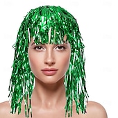 abordables Pelucas de carnaval-Peluca de carnaval 2026 Rubio Rosa Rojo Rizado Media Peluca sintética para festival Carnaval Desfile Cabello para disfraz de cosplay para Mujer