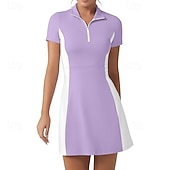 tanie Sukienka damska-Damskie Kolorowy blok Sukienka do tenisa Sukienka sportowa Szybkie wysychanie Elastyczny Oddychający Bransoletka tenisowa Obuwie sportowe Bieganie Kołnierz zapinany na zamek Sukienka Czarny Biały
