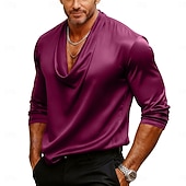 voordelige Satijnen overhemden voor heren-Voor heren Overhemd Zijdeachtig Satijnen overhemd Normaal shirt Effen Formeel Bruiloft Wit Marineblauw Goud Donker Paars Lange mouw Col Lente &amp; Herfst Alle seizoenen Kleding Met ruches
