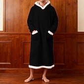 cheap Men's Robes-Men's Pajamas Sleepwear Bath Gown Plain Fashion Stylish Classic Home Daily Bed Sherpa Polyester Thermal Warm Comfort Soft Hoodie Long Sleeve Pocket Summer Spring Blue Light Pink