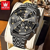 baratos Relógios Quartz-O Novo Relógio de Negócios Masculino Olevs com Pulseira de Aço Luminosa Crônometro Pequeno com Três Ponteiros Exibição de Dia da Semana Relógio de Quartzo Multifuncional Casual à Prova D'água