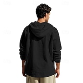 cheap Men's Popover Shirts-Men's Shirt Popover Shirt Summer Shirt Casual Shirt Beach Shirt Black White Yellow Navy Blue khaki Long Sleeve Solid Color Hooded Vacation Casual Drawstring Clothing Apparel Fashion Casual Comfortable