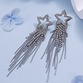 levne Dámská náušnice-Stříbrné náušnice ve tvaru hvězdy s třpytivými křišťálovými střapci – okouzlující dlouhé visací náušnice pro ženy