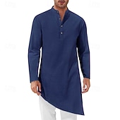 Недорогие Халаты-Муж. Домашняя одежда Ночная рубашка Ночная сорочка Полотняное плетение Стиль Удобная обувь Дом Повседневные Хлопок Дышащий Воротник-стойка Длинный рукав Весна Осень Черный Белый