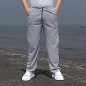 cheap Straight Leg-Men's Sweatpants Trousers Baggy Pants Straight Leg Sweatpants Waffle Pants Drawstring Pocket Elastic Waist Plain Comfort Soft Outdoor Daily Holiday Fashion Classic Style Black White Micro-elastic