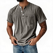 Χαμηλού Κόστους Casual Tee Henley-Ανδρικά Πουκάμισο Henley Πουκάμισο 100% Cotton Acid Wash Μπλουζάκι Μπλουζάκι Κοντομάνικο Ρετρό / Βίντατζ Καθημερινό Αγχωμένος Πεπαλαιωμένο Στυλ Πλυμένο Χένλι Causal Καλοκαίρι Άνοιξη Φθινόπωρο