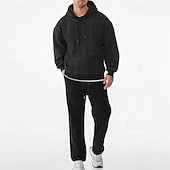 cheap Basic Tracksuits-Men's Hoodie Tracksuit Hoodie &amp; Pants Outfit Set Hoodies Set Hoodie Outdoor Daily Sports Jacquard Drawstring Pocket Plain Black Orange Khaki Polyester Activewear Fashion Streetwear Spring