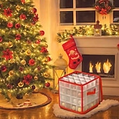 abordables Stockage de Noël-Boîte de rangement pour décorations de Noël avec 64 compartiments, fermeture éclair, en plastique vinyle, avec poignée, idéale pour ranger les petites décorations de fêtes.