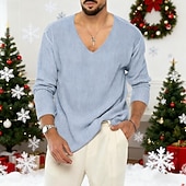 cheap Men's Pullover Sweater-Men's Christmas Jumper Christmas Sweaters Sweater Holiday sweater Pullover Sweater Jumper Ribbed Knit Knitted V Neck Going out Weekend Clothing Apparel Fall Winter Black Pink M L XL