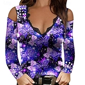 Χαμηλού Κόστους Απλή δεξαμενή-Γυναικεία Μπλούζα Στάμπα Γραφική Πεταλούδα Βίντατζ Στυλάτο Σέξι Μακρυμάνικο Λαιμόκοψη V Κανονικά μπλουζάκια Καθημερινά Αργίες Εξόδου Βυσσινί Χρυσό Ροζ Τριανταφυλλί Άνοιξη Φθινόπωρο Χειμώνας