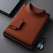 Недорогие мужской пуловер-свитер-Муж. Пуловер Свитер Вязаный свитер Рельефный узор Вязать Обычные топы Трикотаж Полотняное плетение Вырез под горло Мода Классический Отпуск На каждый день Одежда Осень Зима Синий Черный S M L