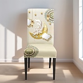 baratos Capa para Cadeira de Jantar-Capas de cadeira com estampa do Oriente Médio, decoração festiva para sala de jantar, capas removíveis e laváveis, protetor de assento decorativo à prova de poeira para uso doméstico, na cozinha ou em