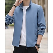 abordables Vestes de course-Homme Couleur Unie Veste zippée blouson aviateur Manteaux décontractés Printemps &amp; Automne avec poches manche longue Athleisure Imperméable Léger Salle de sport Randonnée Course Entraînement Noir