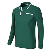 tanie Męska klasyczna koszulka polo-Męskie Koszula golfowa Koszulki polo golfowe Praca Codzienny Klapa Długi rękaw Podstawowy Nowoczesny Równina Kieszeń Guziki Wiosna Jesień Regularny Czarny Różowy Pomarańczowy Zielony Koszula golfowa