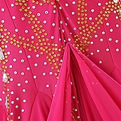 cheap Competition Wear-Women's Elegant Fuchsia &amp; Gold Ballroom Dance Dress Rhinestone Embellished Waltz Tango Modern Rumba Competition Performance Gown