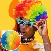 baratos Perucas de Carnaval-Peruca de Carnaval 2026 Rosa Vermelho Preta Encaracolado Afro Curto Peruca sintética para festivais Mardi Gras Parada Cabelo para fantasia de cosplay para Masculino