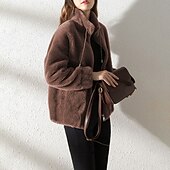 halpa Sherpa-takit-Naisten Talvitakki Sherpa takki Rento takki Pidä lämpimänä Mukava Tasku Moderni Vapaa-aika Tavallinen Loma Katu Arki-asut Bile Vetoketju Normaali Stand-kaula-aukko Normaali Pitkähihainen