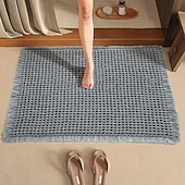 levne Koupelnová rohož-Vaflová koupelnová předložka, boho koupelnové koberečky, protiskluzové, pratelné, super savé a rychleschnoucí, malé koupelnové předložky, farmářská koupelnová dekorace, 18'' x 30'', khaki a bílá