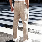 cheap Casual Pants-Men's Trousers Casual Pants Drawstring Pocket Elastic Waist Plaid Comfort Soft Outdoor Daily Holiday Fashion Classic Style Dark Khaki Light Khaki Micro-elastic