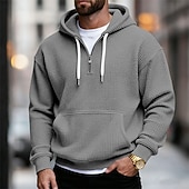 economico felpe con cappuccio da uomo di base-Per uomo Felpa con cappuccio Felpa con cappuccio a nido d'ape Felpa con cappuccio e zip corta Blu marino Grigio chiaro Grigio scuro Azzurro Con Cappuccio Semplice Tasca a marsupio Testurizzato Sport