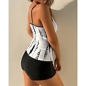 cheap Surfing Tankinis &amp; Bikinis-Women's Tankini Sets Bathing Suit Swimwear Swimwear Black White UV Protection Sleeveless - Surfing Beach Swimming Summer