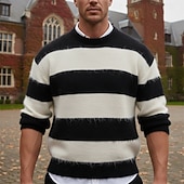 preiswerte Herrenpullover-Herren Weihnachtspullover Pullover Strickpullover Gerippt Stricken Normale Oberteile Gestrickt Gestreift Rundhalsausschnitt Mode Basic Weihnachten Urlaub Bekleidung Herbst Winter Weiß Blau M L XL