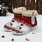 baratos Sapatos de Natal Femininos-Botas femininas natalinas quentinhas com forro de pele e estampa fofa de Papai Noel com gatinho – estilo aconchegante de inverno, sola leve antiderrapante, perfeitas para festas de fim de ano, passeios ao ar livre, uso casual e para presentear no Natal.