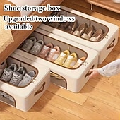 cheap Storage Bags-Foldable Window Shoe Cabinet - Stackable Under-Bed Storage Organizer with Clear Front Compartments, Space-Saving Shoe Rack for Closet, Bedroom, Entryway, Sturdy Construction for Sneakers, Heels, Boots