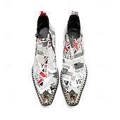 halpa Ensiluokkaiset nahkasaappaat-Miesten sanomalehtikuvioiset nilkkurit - ainutlaatuinen nahkamuotoilu rohkeilla kuvioilla, täydellinen katutyyliin ja rentoon kokoontumiseen