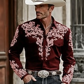 economico camicie western da uomo-Per uomo Paisley Stampa Floreale Etnico Camicia Camicia Western Camicia da cowboy Manica Lunga Vintage Retrò Casuale All'aperto Abbigliamento da lavoro Primavera Autunno Collo ripiegato Due tasche