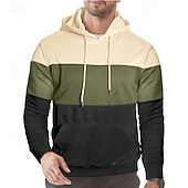 preiswerte Basic-Hoodies für Herren-Herren Kapuzensweatshirt Pullover Kapuzensweatshirt Aprikose Weinrot Schwarz Weiß Armeegrün Mit Kapuze Farbblock Einfach Patchwork Farbblock Kängurutasche Sport &amp; Outdoor Lässig Täglich Streetwear