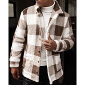 Недорогие Толстовка с капюшоном из флиса-Муж. Толстовка Флисовая толстовка Флисовая жилетка Синий Хаки Воротник-стойка В клетку Карман Для занятий спортом Повседневные Праздники Полиэстер Уличный стиль Классический На каждый день Осень Зима