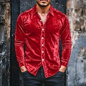 economico Camicie casual eleganti da uomo-Per uomo Camicia Camicia casual Camicia di Natale Camicia di velluto Vino Blu reale Manica Lunga Tinta unica Semplice Colletto a Camicia Casuale Quotidiano Bottoni Abbigliamento Velluto Natale