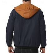 baratos Men's Jackets &amp; Coats-Men's Winter Jacket Casual Jacket Hoodied Jacket Outdoor Casual Pocket Quilted Winter Fall &amp; Winter Color Block Streetwear Daily Hooded Regular Black Burgundy Navy Blue Khaki Army Green Jacket