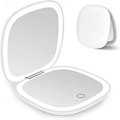 billige Dekorative lys-LED-lys reisesminkespeil 5x 10x forstørret kompakt USB-lading sammenleggbar berøringsskjerm, lysstyrkejusterbar bærbar minispeil for på farten og vesken